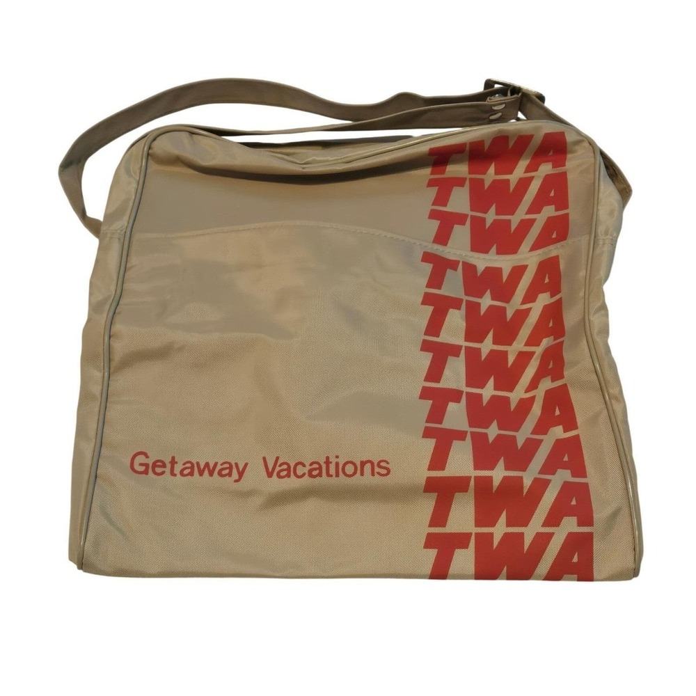 Vintage TWA Getaway Vacations Airline Messenger‎ Bag Retro Travel Shoulder